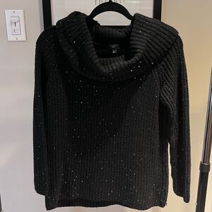 Talbots Black Sequin Sweater - Cozy Cowl Neck - Size SP (Small Petite)